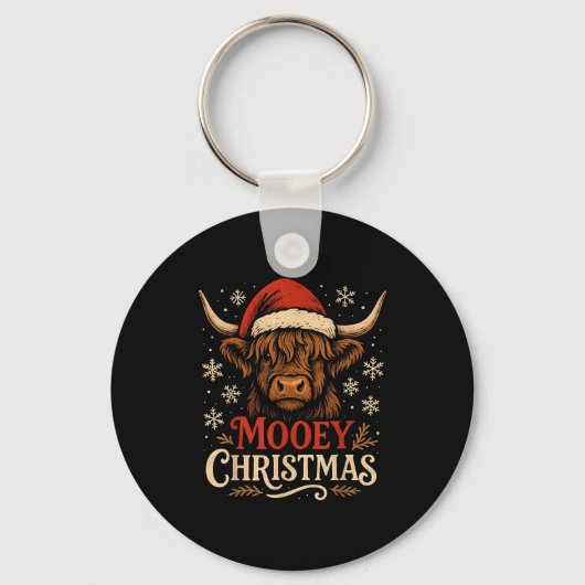 Porte-clés Mooey Christmas Highland Cow Funny Santa Hat Desig (Recto)