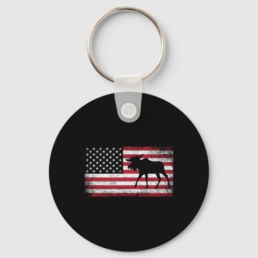 Porte-clés Moose 4 juillet Drapeau Américain Amérique Patriot (Recto)