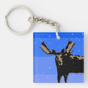 Porte-clés Moose en hiver - Art original de la faune