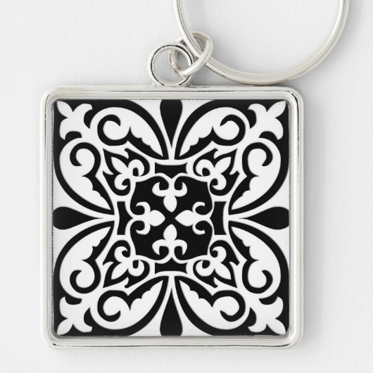 Porte-clés Moroccan tile - white with black background (Devant)
