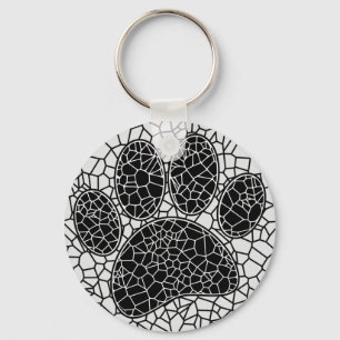 Porte-clés Mosaic Art Chien Empreinte de patte En Noir Et Bla