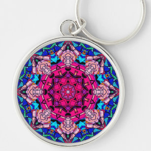 Porte-clés Mosaic rose Mandala Floral Psychédélique Rétro
