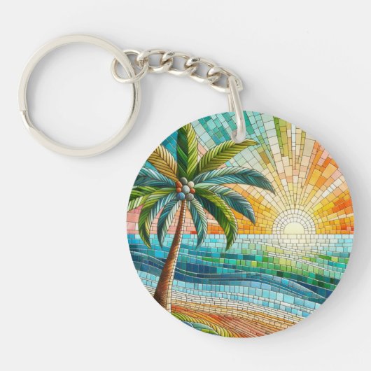 Porte-clés Mosaic Tropical Plage Coucher de soleil Palm Arbre (Devant)