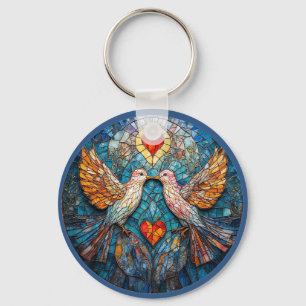 Porte-clés Mosaïque artistique d'oiseaux et de cœurs affichan