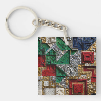 Porte-clés Mosaïque carrée géante émeraude or ivoire rouge bl