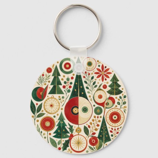 Porte-clés Mosaïque de Noël du milieu du siècle (Recto)