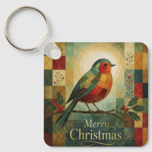Porte-clés Mosaïque de Noël Robin Oiseau Houx Baie