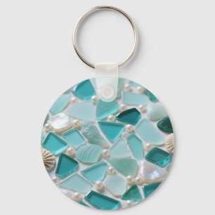 Porte-clés Mosaïque de verre de mer Charme côtier turquoise