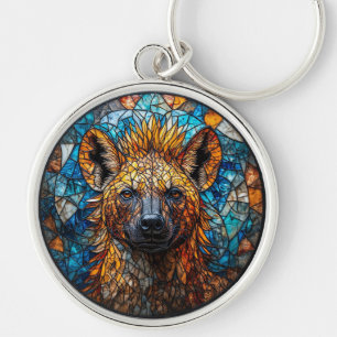 Porte-clés Mosaïque de verre teinté d'hyène majestueuse
