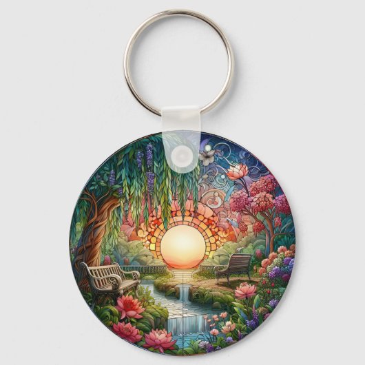 Porte-clés Mosaïque en verre tendu du parc enchanté (Recto)