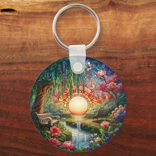 Porte-clés Mosaïque en verre tendu du parc enchanté (Recto)