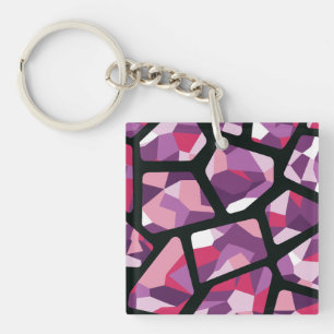Porte-clés Mosaïque géométrique, Pierres vives roses et viole