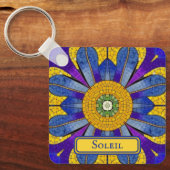 Porte-clés Mosaïque provençale jaune et bleu ajouter du texte (Recto)