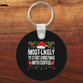 Porte-clés Most Likely To Start Christmas With Coffee Family (Recto)