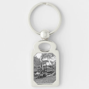 Porte-clés Moteur de train à vapeur Vintage noir et blanc