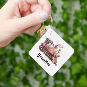 Porte-clés Moteur de train rose Style Steampunk Vintage