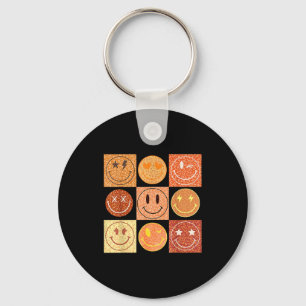 Porte-clés Motif à carreaux visage heureux léopard rétro F