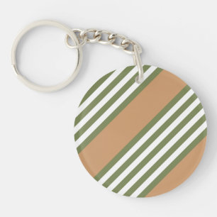 Porte-clés Motif à cinq bandes vert olive et blanc avec bronz