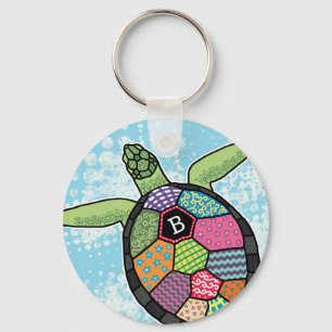 Porte-clés Motif à écorce colorée Monogramme Tortue de mer