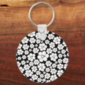 Porte-clés Motif à fleurs - Blanc sur Noir (Recto)