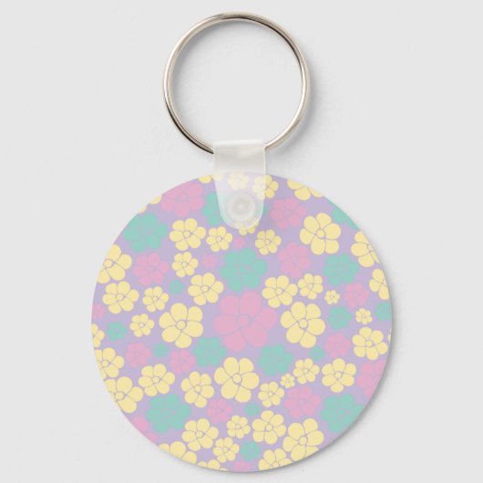 Porte-clés Motif à fleurs - rose, jaune, violet et vert (Recto)