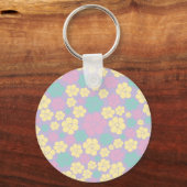 Porte-clés Motif à fleurs - rose, jaune, violet et vert (Recto)
