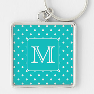 Porte-clés Motif à points Polka Turquoises et blancs. Monogr