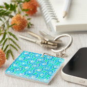 Porte-clés motif Abstrait - Bleu, Jade vert & Blanc (Devant Droit)