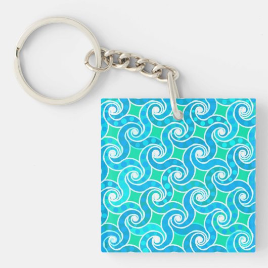 Porte-clés motif Abstrait - Bleu, Jade vert & Blanc (Devant)