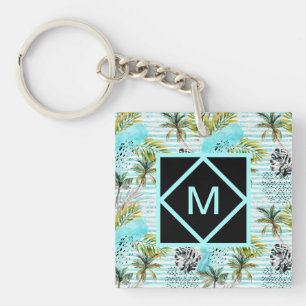 Porte-clés Motif abstrait de palmier d'aquarelle
