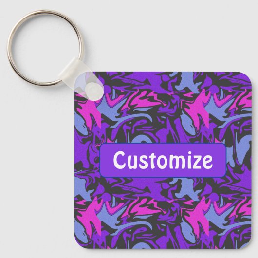 Porte-clés Motif Abstrait moderne violet, rose et bleu ciel (Recto)