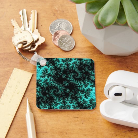 Porte-clés Motif Abstrait noir vert fractal (Bureau)