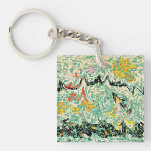 Porte-clés Motif Abstrait Rétro Groovy en Tourbillon Marbré
