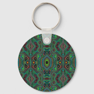 Porte-clés Motif Abstrait Rétro Noir et Vert Citron Tripant