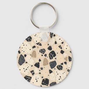 Porte-clés Motif abstrait terrazzo noir beige neutre 