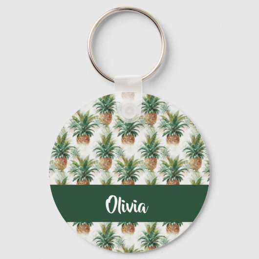 Porte-clés Motif ananas sur blanc (Recto)