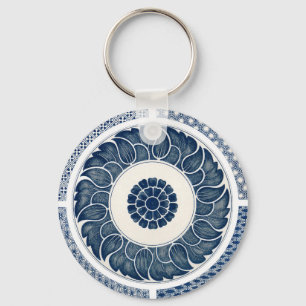 Porte-clés Motif antique de porcelaine bleue et blanche chino
