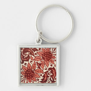 Porte-clés Motif Antique Fleurs Rouges et Fruits