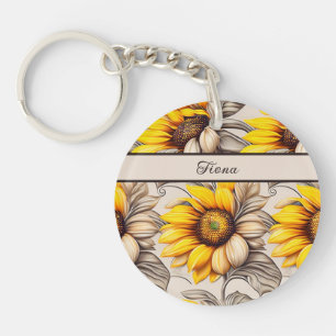 Porte-clés Motif aquarelle tournesol