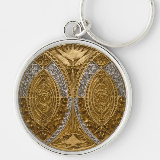 Porte-clés Motif Art Déco Argent et Or (Devant)