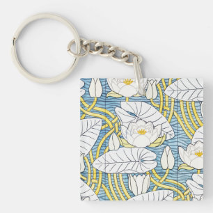 Porte-clés Motif Art Nouveau de nénuphar vert sauge