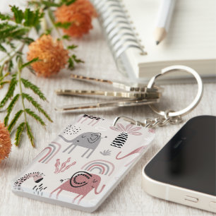Porte-clés motif avec des éléphants et des girafes mignons gé