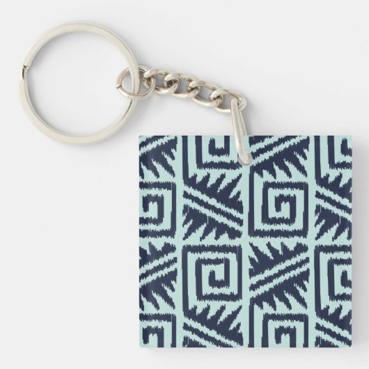 Porte-clés Motif Aztec Ikat - Indigo et Bleu Clair (Devant)