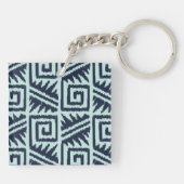 Porte-clés Motif Aztec Ikat - Indigo et Bleu Clair (Dos)