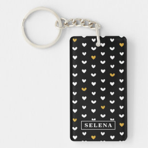 Porte-clés Motif Black White Gold Heart avec nom personnalisé