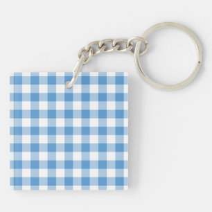 Porte-clés Motif bleu clair et blanc En vichy
