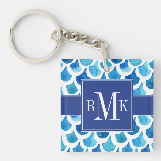 Porte-clés Motif bleu d'échelle d'aquarelle (Devant)