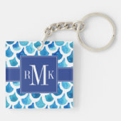 Porte-clés Motif bleu d'échelle d'aquarelle (Dos)