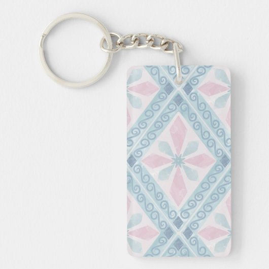 Porte-clés motif bleu en forme de diamant (Devant)