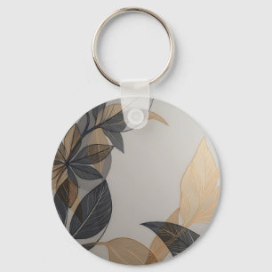 Porte-clés Motif botanique de feuille stylisé élégant noir or